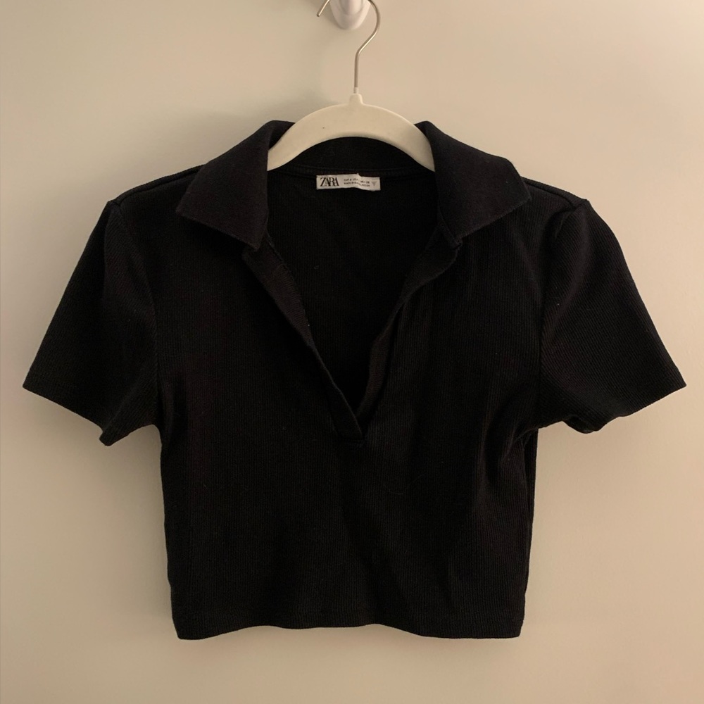 Zara cropped black polo shirt